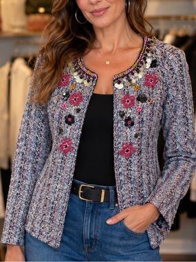 Embellished Tweed Jacket in Pink Multi